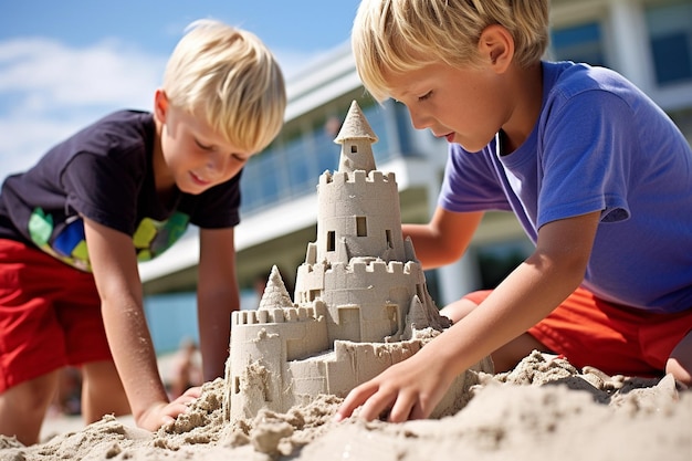 Kinder bauen Sandskulpturen