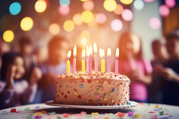 Kinder blasen Kerzen auf den leckeren Kuchen bei einer Geburtstagsfeier Nahaufnahme Kinder Geburtstagskuchen