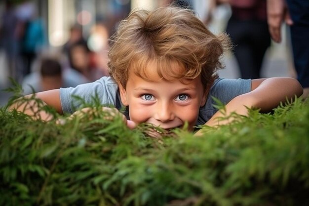 Foto kinder, die auf der straße verstecken spielen, hochwertiges foto