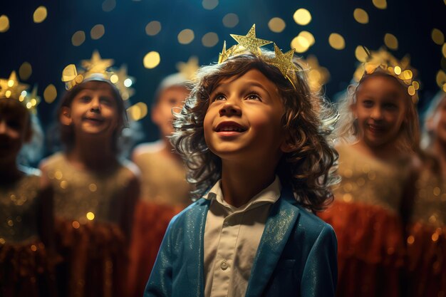 Kinder, die in einer Gemeinschaftstheaterproduktion auftreten