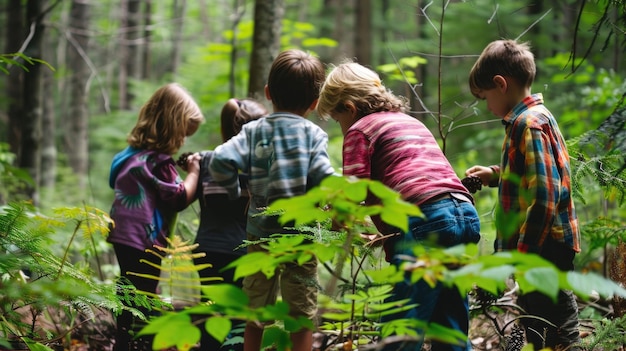 Kinder erkunden im Sommerlager die Naturwunder des Waldes