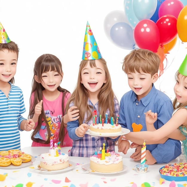 Kinder feiern Geburtstagsfeier Geburtstagstorte mit Kerzen Geburtstagsfeier für Kinder Kind