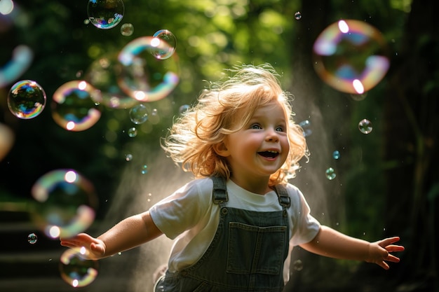 Kinder-Freude-Spielen mit Seifenblasen