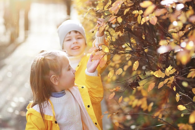 Kinder gehen im Herbst im Herbstpark