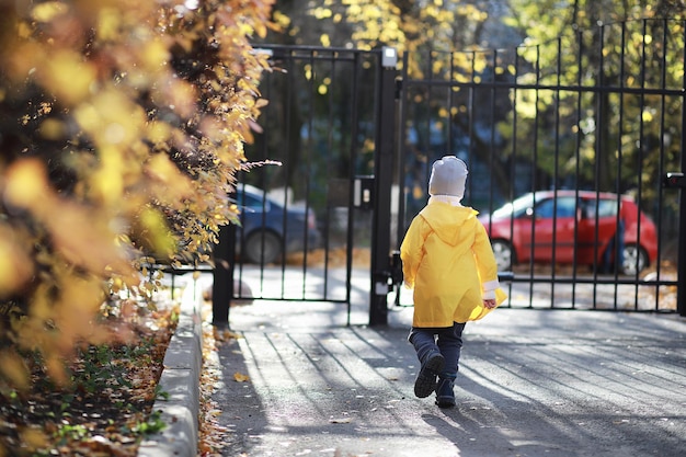 Kinder gehen im Herbst im Herbstpark