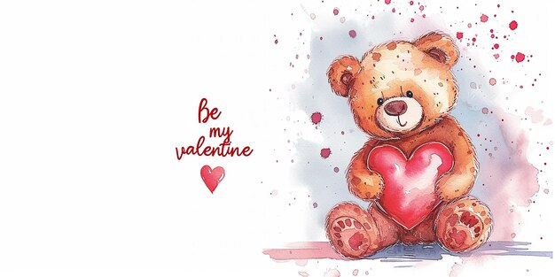 Kinder-Illustration Aquarell von einem niedlichen kleinen Bären sei mein Valentinstag