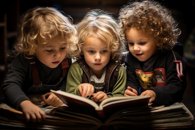 Foto kinder lesen bücher in der bibliothek