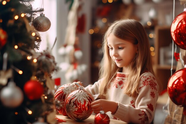 Kinder machen handgefertigte Weihnachtsdekorationen, um das Haus zu schmücken