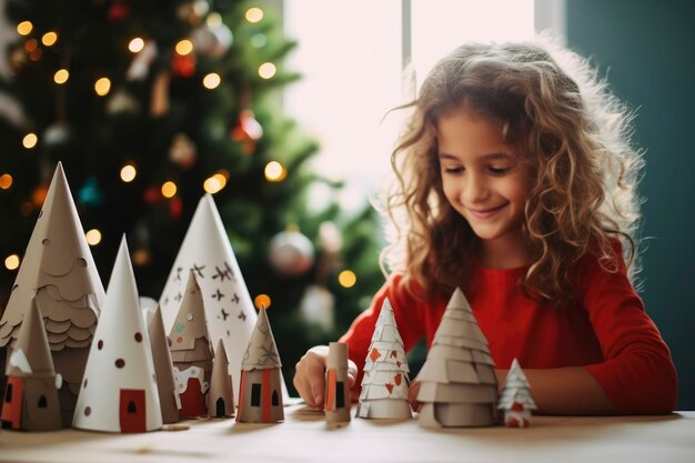 Kinder machen Weihnachtsschmuck aus recyceltem Material Generative ai