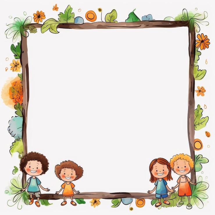 Foto kinder mit blumen im bilderrahmen