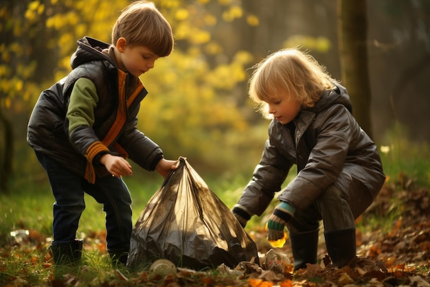 Kinder sammeln Müll im Park