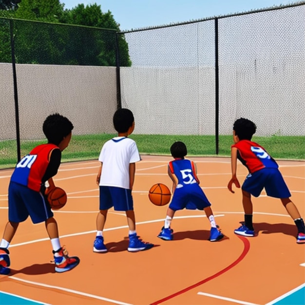 Kinder spielen Basketball