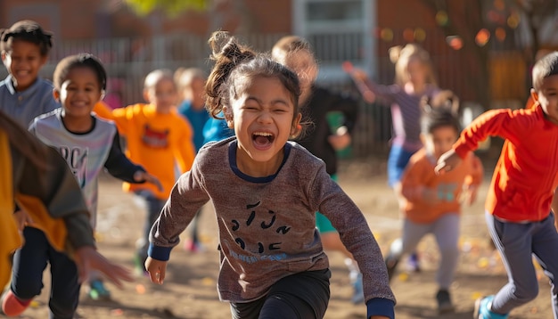 Kinder spielen freudig auf dem Schulhof