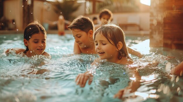 Kinder spielen im Pool