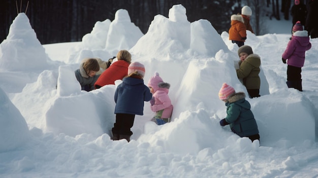 Kinder spielen im Schnee