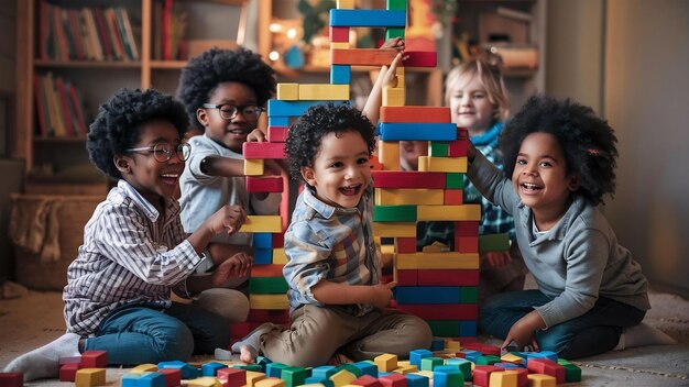 Kinder spielen mit Blöcken