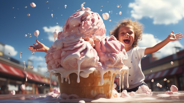 Kinder spielen mit Eis auf einem Spielplatz und springen