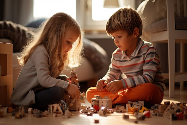 Kinder spielen zusammen, Brüder und Schwestern verbinden sich
