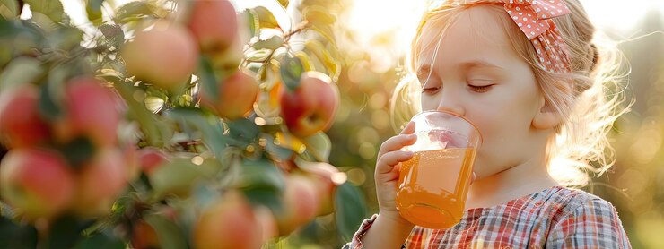 Kinder trinken Apfelsaft Selektive Konzentration