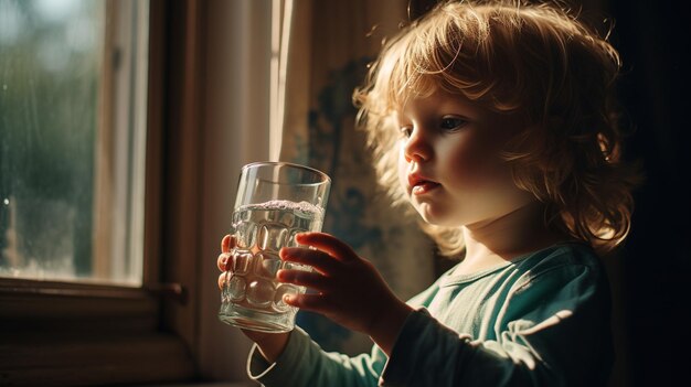 Kinder trinken sauberes Wasser in der Natur selektiver Fokus generative KI