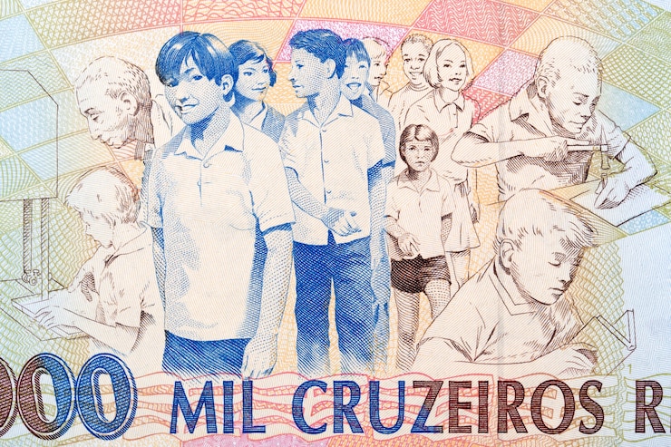 Foto kinder und arbeiter aus altem brasilianischem geld