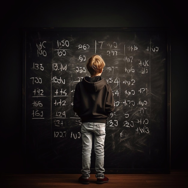 Foto kinder versuchen, mathematik auf der tafel zu lösen