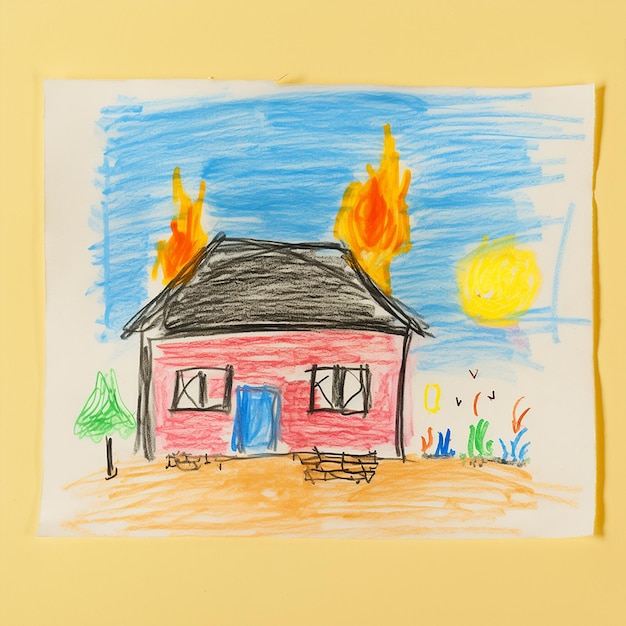 Kinder zeichnen ein glückliches Zuhause mit generativer Buntstift-KI