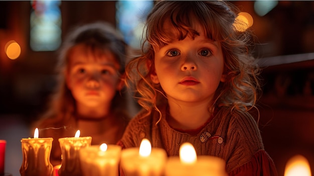 Foto kinder zünden kerzen an, eine mischung aus tradition und moderne