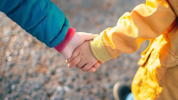 Foto kinderfreundschaft kinderhände auf der straße selektiver fokus kind generative ki