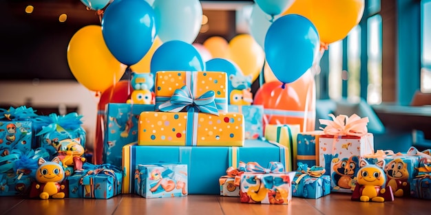 Kindergeburtstagsfeier mit Kuchen und Geschenken