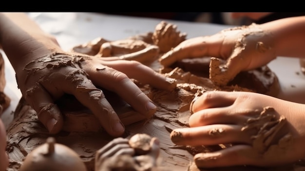 Kinderhände im Sandkasten spielen mit Sand generativer KI