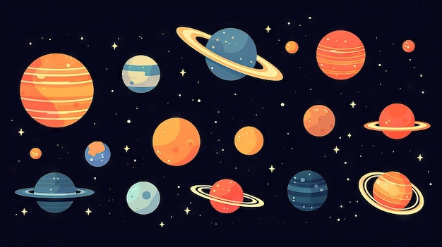 Kinderillustration des niedlichen Cartoons des Planeten buntes Lernen des Konzepts der Planetennamen