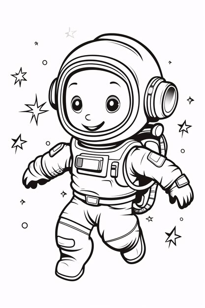 Foto kindermalbuch süßer astronaut im weltraum schwarz-weiß einfache strichzeichnungen