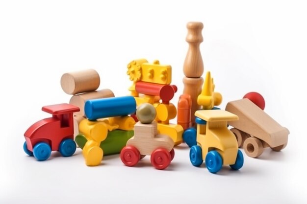 Kinderspielzeug isoliert auf weißem Hintergrund, erstellt mit generativer KI