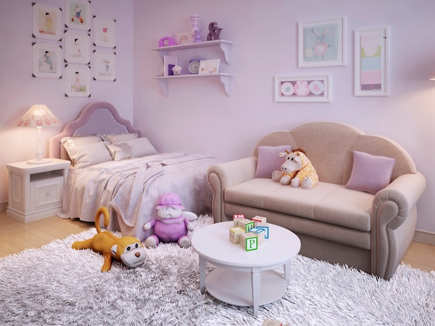 Kinderzimmer für ein Mädchen im klassischen Stil in Pink