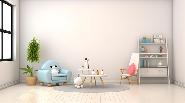 Kindliches Innenarchitektur, minimalistische Wohnzimmerdekoration, KI-generiert