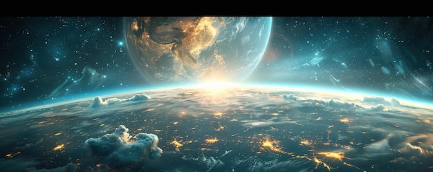Kinematografische Aufnahme des Planeten Erde, Globuswolken und Weltraumhintergrund