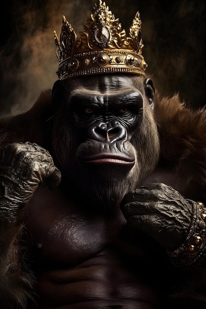 King kong póster de king kong con un gorila con una corona de oro.