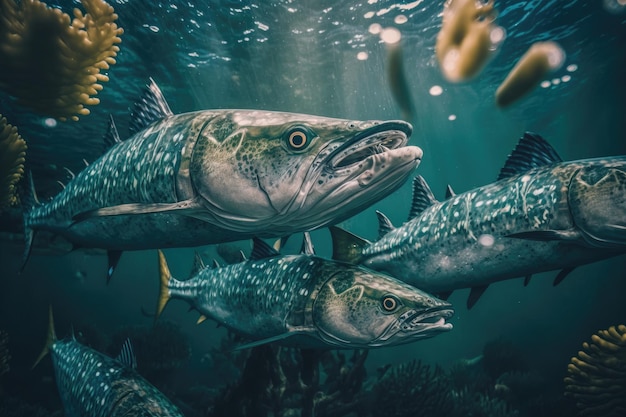 King Mackerel Fish Underwater Lush Nature por IA generativa