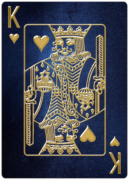 King of Hearts Spielkarte, Raumhintergrund, Gold-Silber-Symbole, mit Beschneidungspfad.