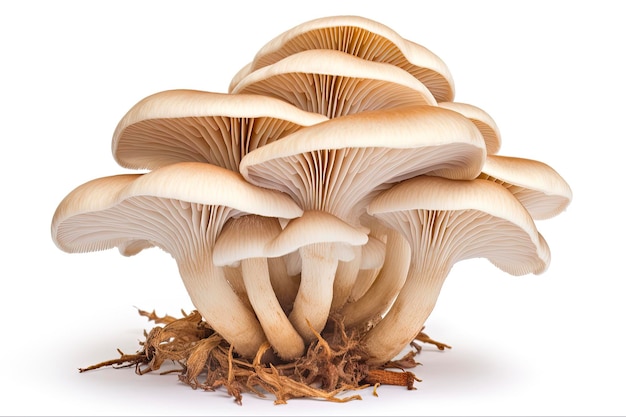 Foto king trumpet mushroom en fondo blanco frescas y sabrosas ostras comestibles pleurotus eryngii marrones crudas