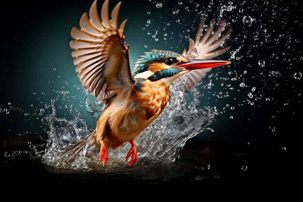 Foto kingfisher comum alcedo neste salto na água