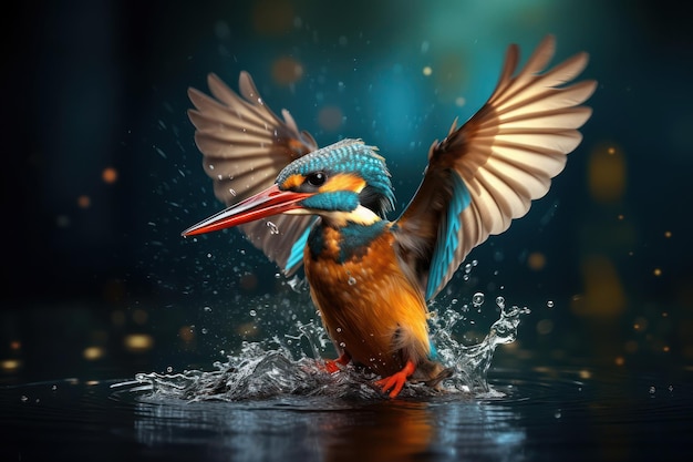 Kingfisher en el salpico de agua con Ai Generated