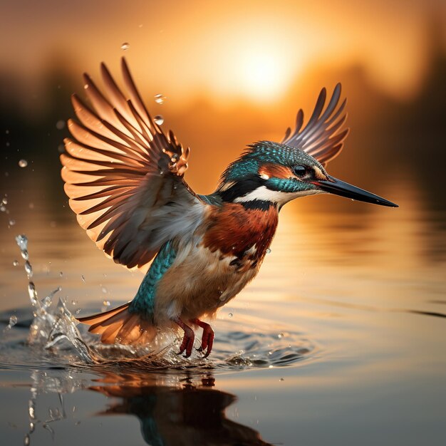 Foto kingfisher voando sobre a água bela foto grátis