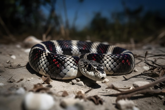 Kingsnake ampla visão de corpo inteiro no chão em dia ensolarado Rede neural gerada em maio de 2023 Não baseado em nenhuma cena ou padrão de pessoa real