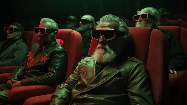 Kino für ältere Gäste, um einen Film im Stil von retro sci-fi zu sehen