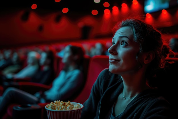 Kino Kindheit Freizeit und Menschen Konzept Nahaufnahme eines glücklichen Jungen mit Popcorn im Kino