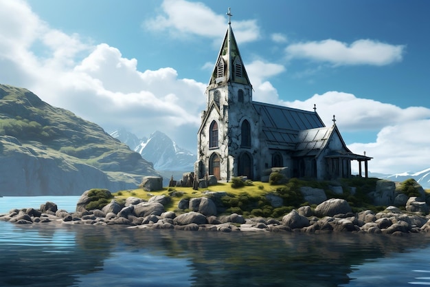 Kirche auf einer Insel Generative Ai