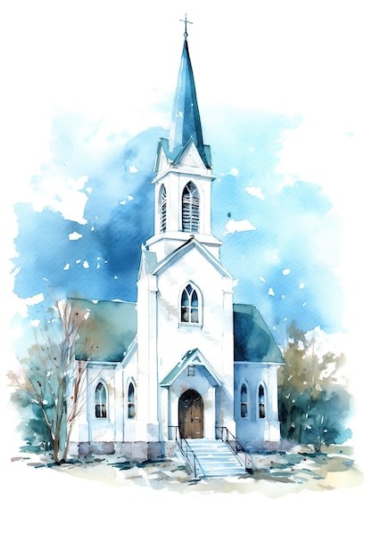 Kirchenkapelle Aquarell Clipart niedlich isoliert auf weißem Hintergrund mit generativer KI
