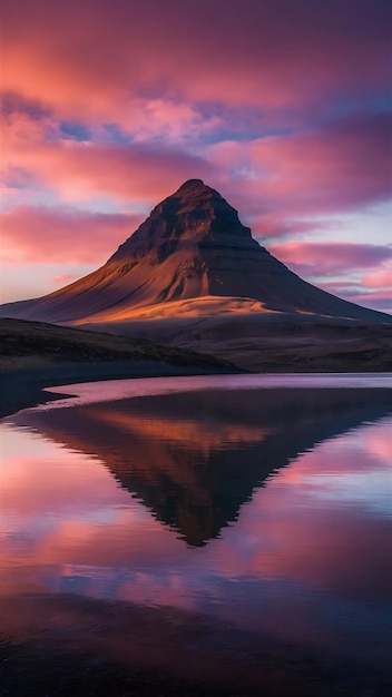 Kirkjufell ao nascer do sol na Islândia bela paisagem